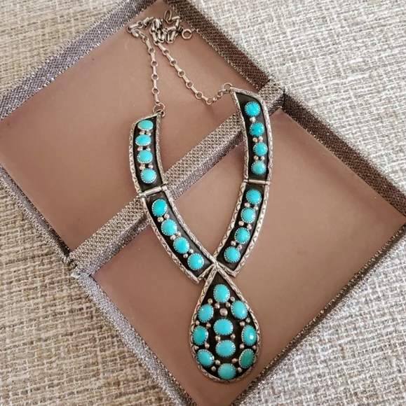 COPY - Vintage Sterling Silver and Turquoise Necklace - Picture 1 of 9
